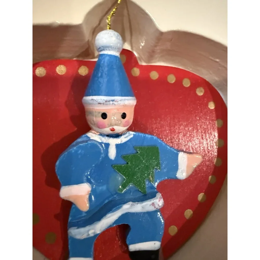Vintage Christmas 12 Wooden Ornaments Hand Made Hand Painted 3-4